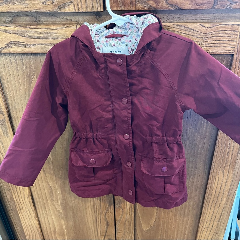 Old Navy Maroon Cargo Hooded Utility Jacket 3T